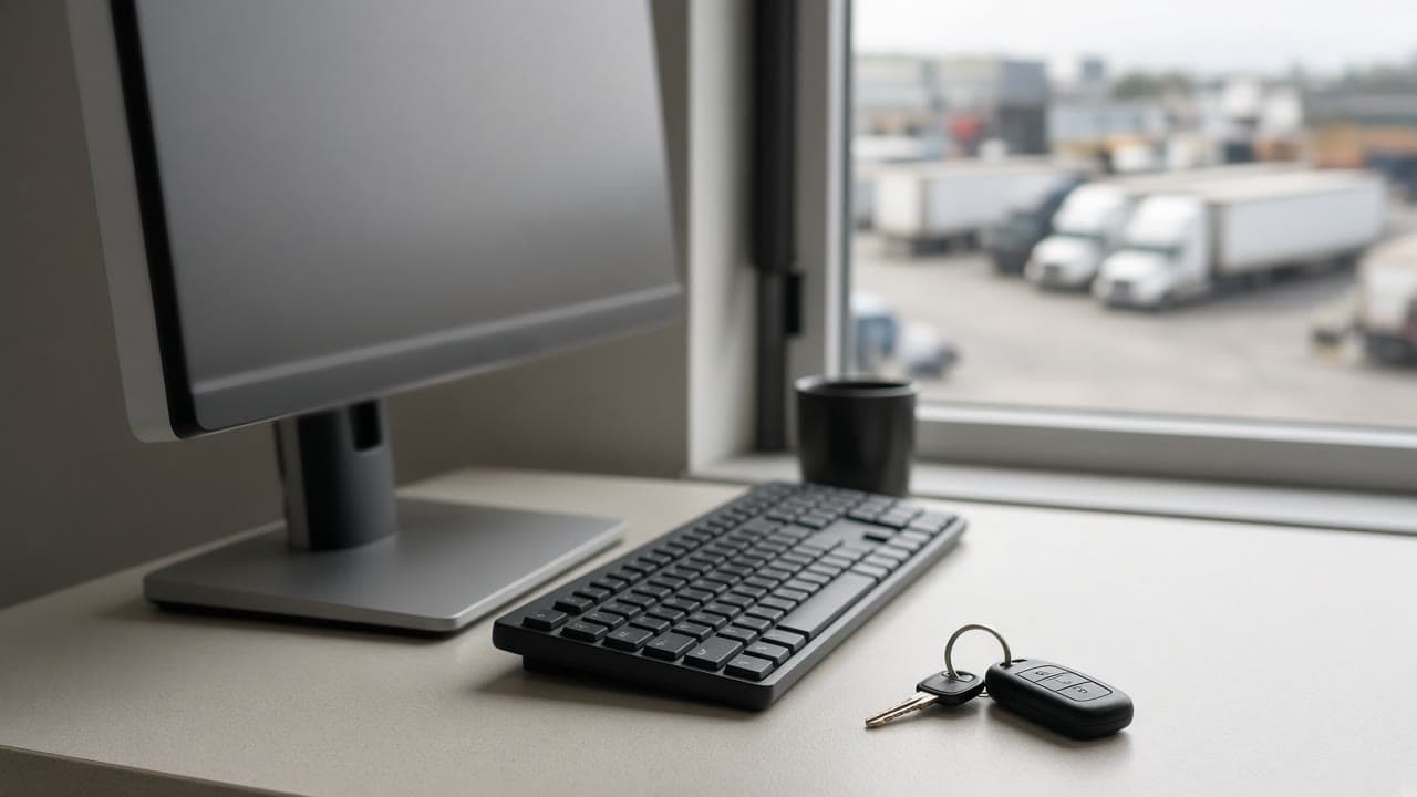 A dispatch desk with a blurred computer screen